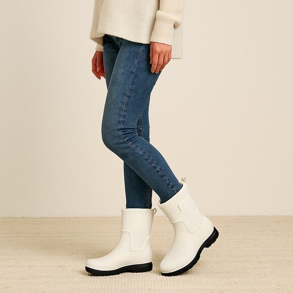 UGG Droplet Mid White Rain Boots Women's 7 Waterproof UGGplush Lined - Picture 1 of 10